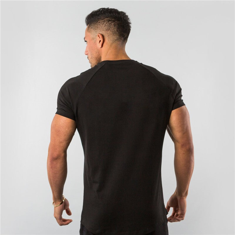 Summer Solid Cotton Short Sleeve T-Shirt Men Gym Clothing Fashion Plain Tight Tops Tees Sports Bodybuilding Fitness T shirt Men