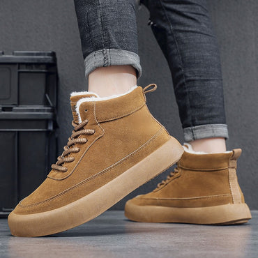 The 2025 new winter high-top plush thick men's snow boots are fashionable, casual and warm men's cotton shoes and boots