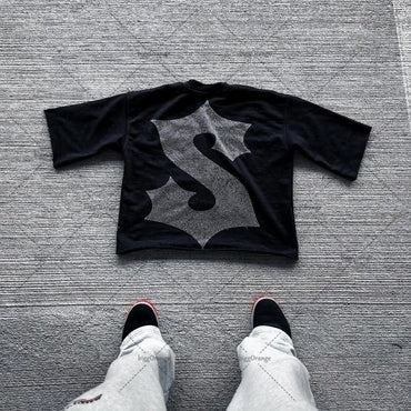 American Hip-hop Anime Print Oversized T-shirt Men Retro Trendy Streetwear Top Pure Cotton Round Neck Casual Loose Short Sleeves