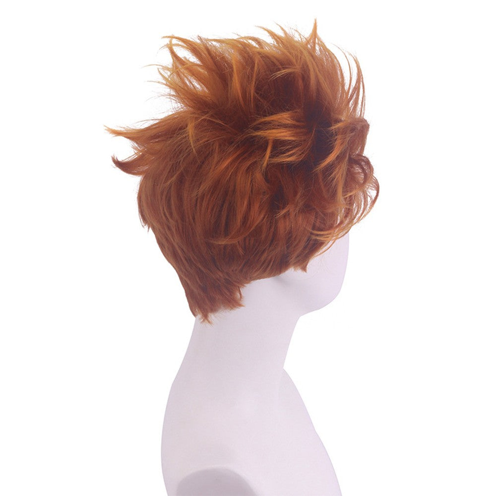 Short Curly Orange Cosplay Wig for Men Synthetic Heat Resistant Hair with Free Wig Cap Halloween Party Costume