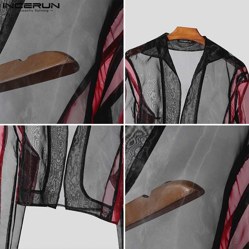 INCERUN Tops American Style Fashion Men Personality Splicing Contrast Color Suit Coat Casual Streetwear Male Long Sleeved Blazer