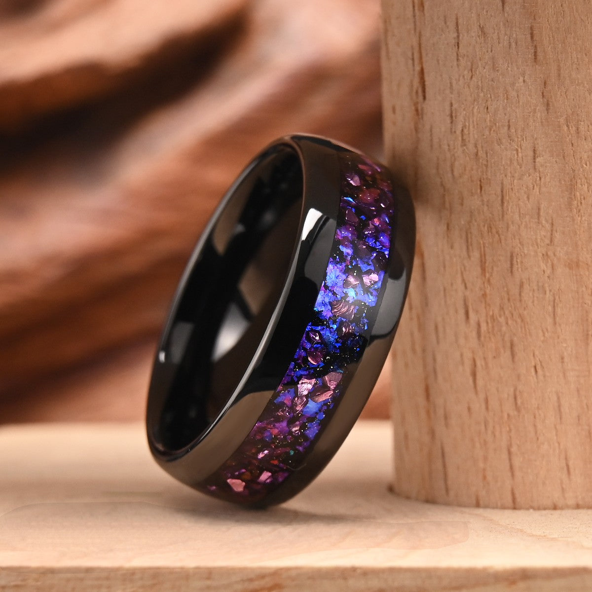 Anel Masculino de Tungstênio com Incrustação de Ametista Preto, Aliança de Casamento, Noivado, Presente de Joia, 8mm de Largura, Durável para Uso Diário Masculino