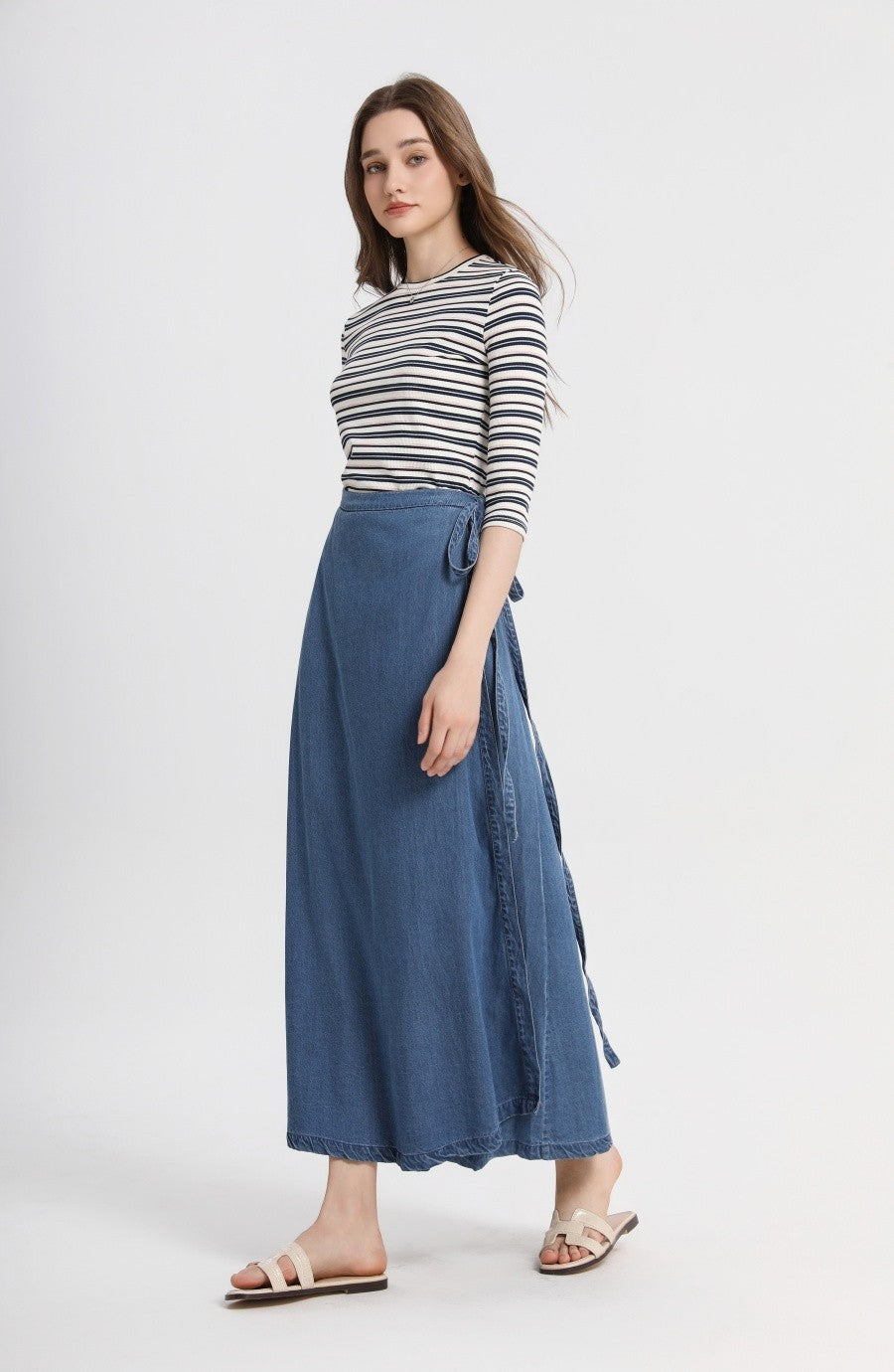 AS 2025 spring summer woman  linen one pieces  wrap skirts adjustable waist 2cm