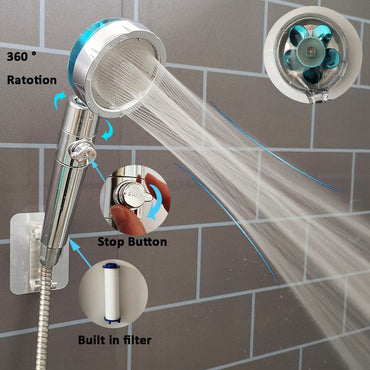 Filtered Turbo Propeller Bathroom Shower Head High Pressure Water Saving Stop Button Showerhead Water Pressure Adjustable Shower
