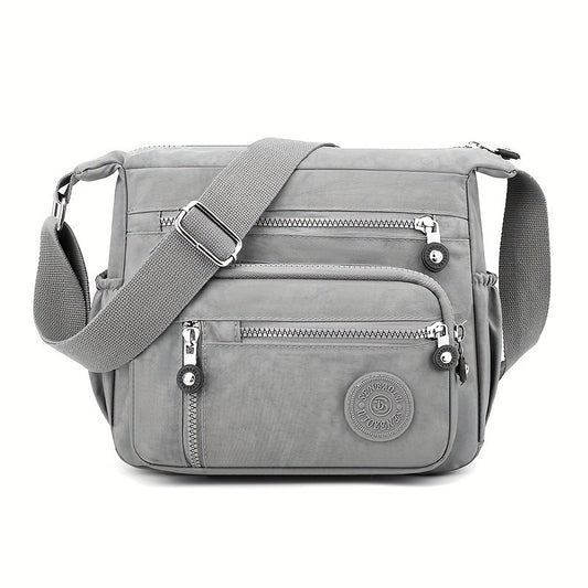 Waterproof Nylon Crossbody Bag, Multiple Pockets & Zipper Closure, Stylish Casual Shoulder Bag for Travel, Everyday Use