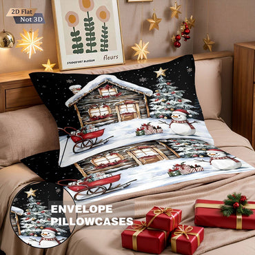 3pcs Christmas cottage print coreless duvet set multi size bedroom bedding holiday decoration soft machine washable