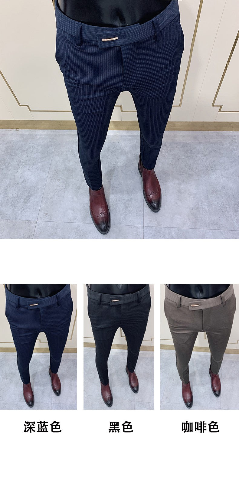 New Striped Suit Pants 2022 Men Elegant Skinny Fit Office Pant Men Trousers Pant For Man Business Slim Fit Dress Ankle Trousers