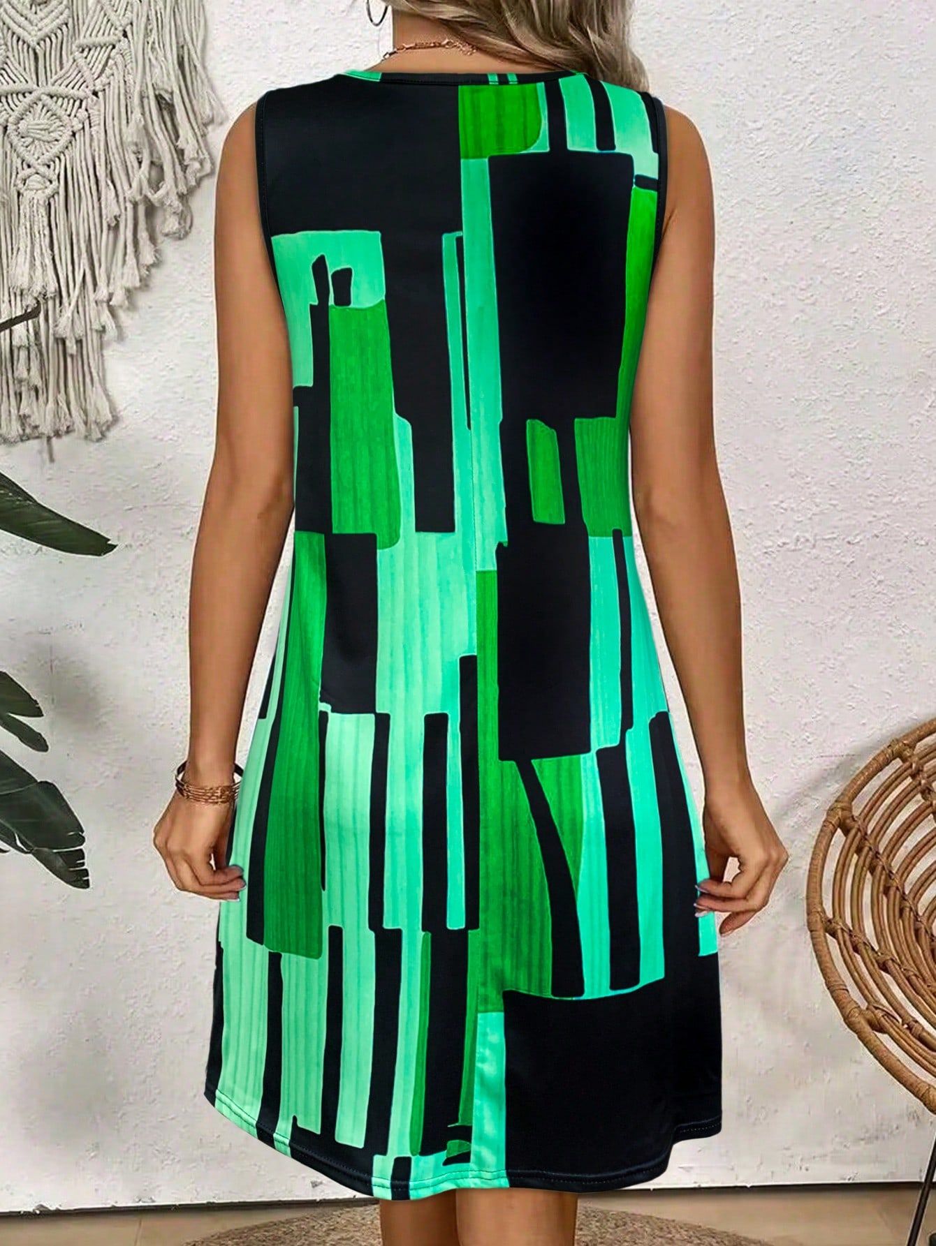 Spring&Summer Women's Geometric Pattern Sleeveless Dress For Summer Vacation,dre
