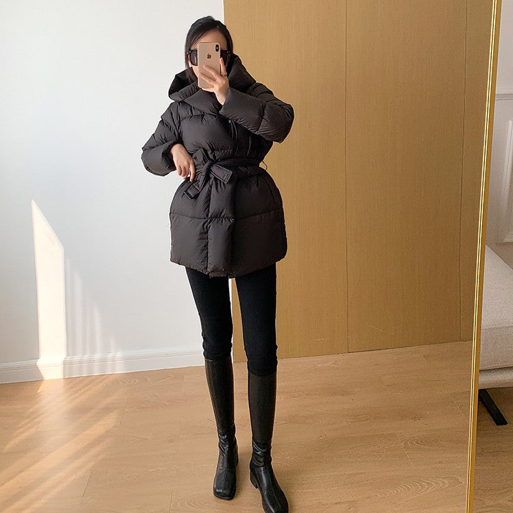 2025 Winter Women's Down Jackets Ultra Light Warm Cusual Coat Female Puffer Jacket With Belt Plus Size Hooded Short Parka