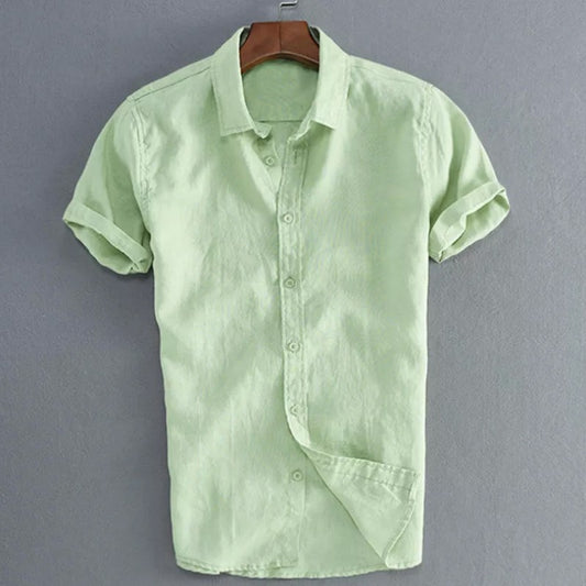 Men's Casual Short Sleeve Shirts Leisure Street Wear Lapel Button-down Solid Color Shirts for Men Vintage Vacation Blouse M-3XL