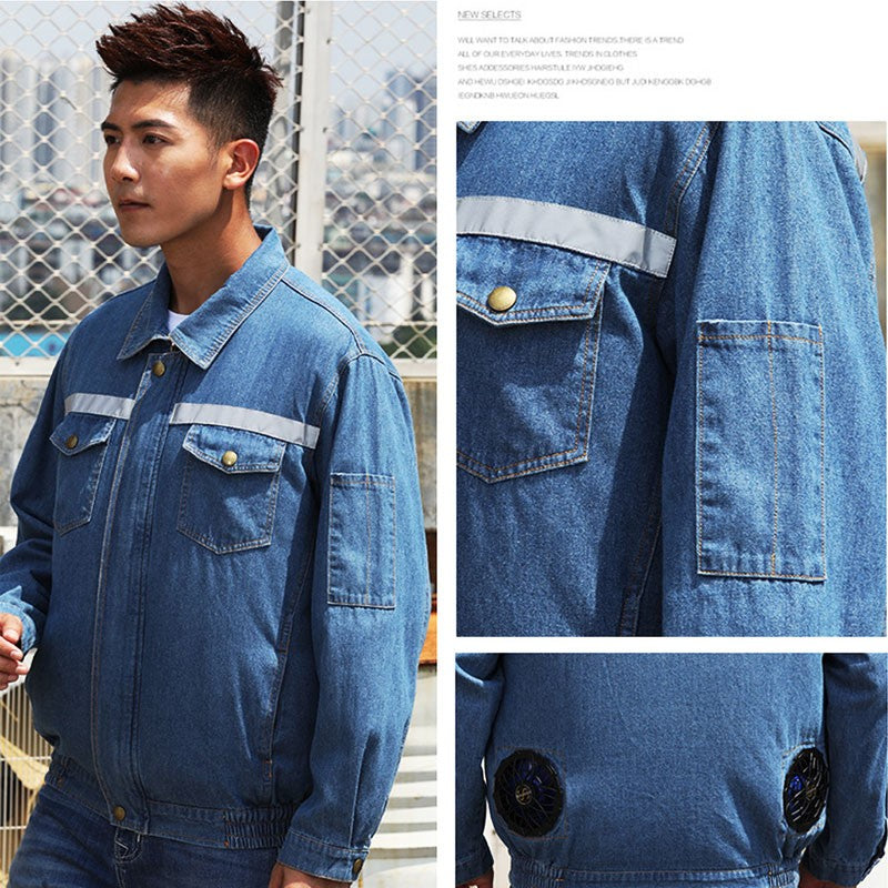 Summer Welder Denim Air Conditioning Clothes Fan Clothes Flame Retardant Fan Jacket Body Cooling Clothes Vest Fan Work Clothes