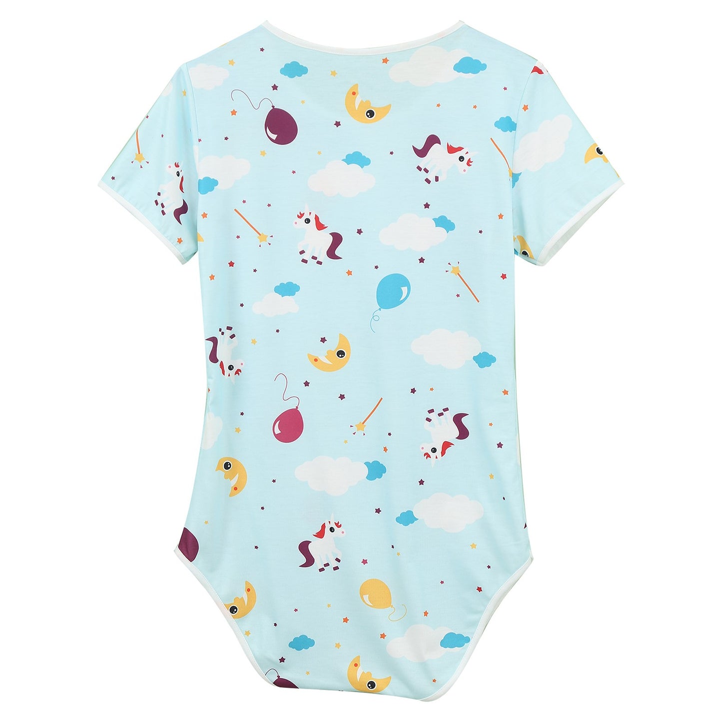Mens Cute Cartoon Print Bodysuit Sissy Pajamas Short Sleeve Buttoned Crotch Diaper Rompers Gay Male Onesies Sleepwear Loungewear