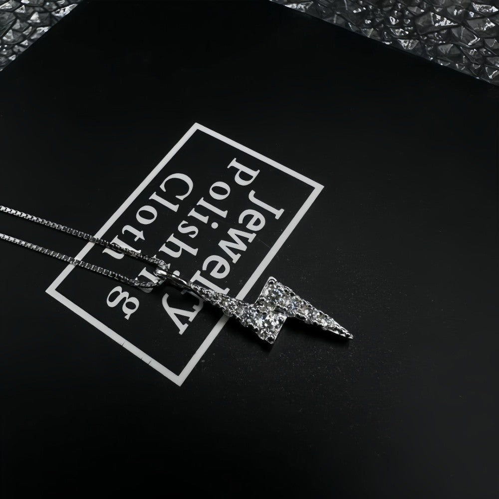 Hip Hop Men Zircon Stainless Steel Lightning Pendant Necklace Simple Punk Necklace For Women Retro Party Jewelry