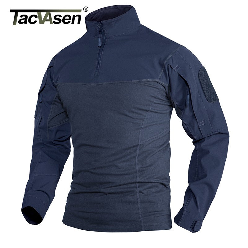TACVASEN 1/4 Zipper Ripstops T-shirts With Zipper Pockets Mens Long Sleeve T-shirts Outdoor Hiking Tees Tops Pullover Workout