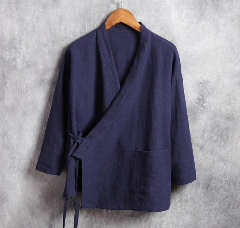 Men's linen vest Men's shirt Long sleeved Chinese official collar Traditional Kung Fu Tang casual social shirt Plus size shirts