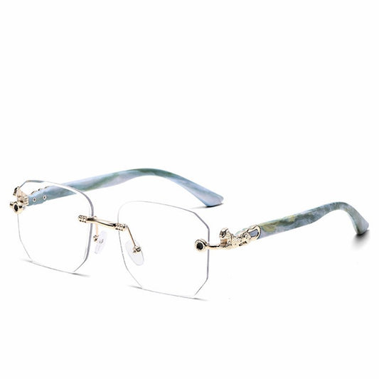 Square Sunglasses For Men Women Fashion Metal Leopard Head Rimless Eyewear Travel And Driving Shades Oculos De Sol UV400