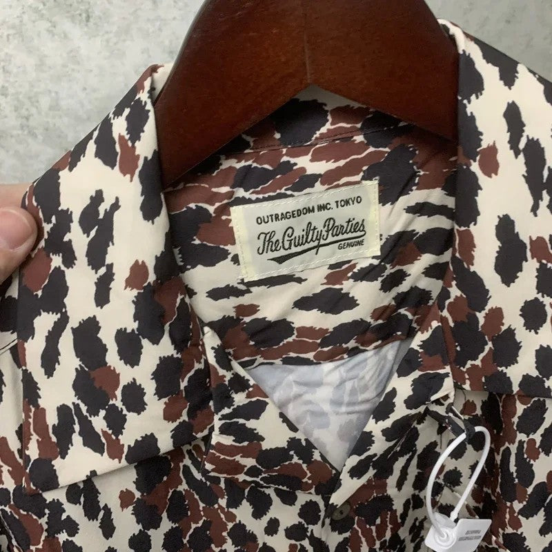 Classics Summer WACKO MARIA Shirts Full Print Leopard Rayon Short-sleeved Real Photos Hawaiian Shirt for Men Women