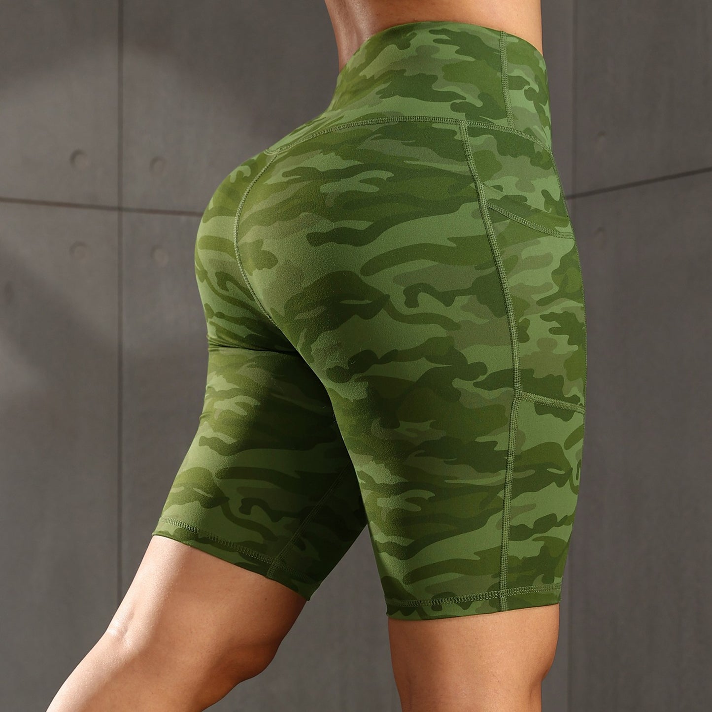 CHRLEISURE Women Solid Yoga Shorts with 3 Pockets High Waist Butt Lifting Workout Tights Gym Elastic Cycling Shorts Activewear