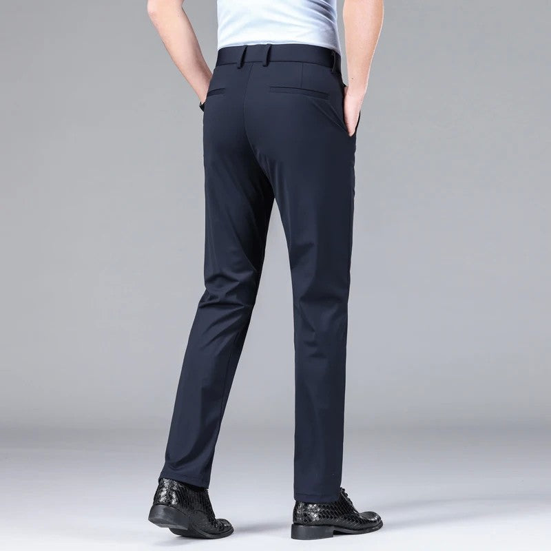 New Summer Men's Ice Silk High Stretch Business Suit Pants Male Army Green Blue Elastic Formal Office Straight Formal Trousers
