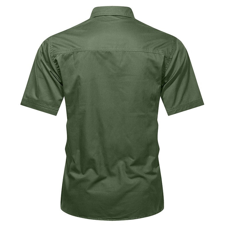 Summer Quick Dry Short Sleeve Army Fan Tactical Shirt Mens Thin Breathable Lapel Cargo Shirts Tops Outdoor Hiking Military Shirt