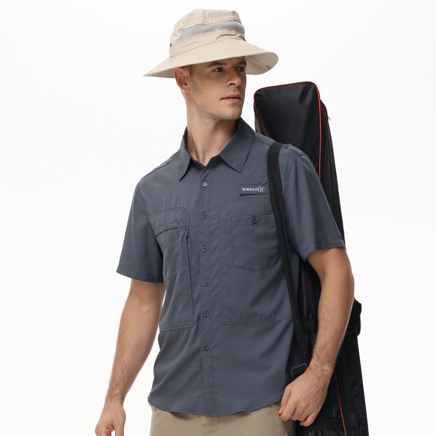 Summer Men's UPF 50+ Fishing Shirts, Casual Breathable Short Sleeve Cargo Fishing Shirt, Button Down Tactical Shirts Blouse