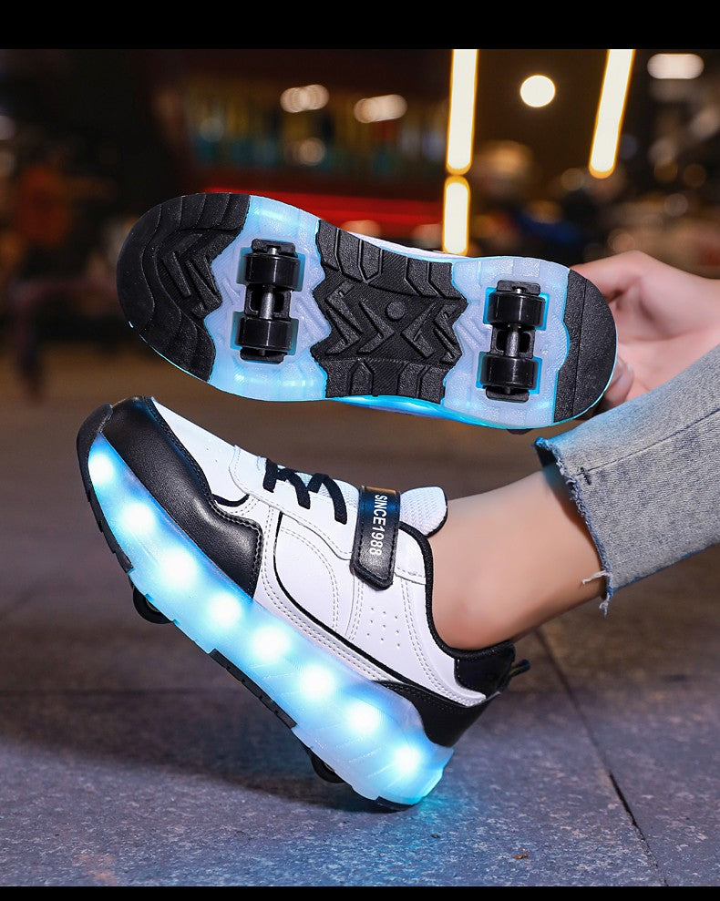 Luminous Roller Skate Shoes Wheels Removeable Sneakers Kids Roller Shoes USB Charge Light Up Sport Skate Board Shoes Boys Girls