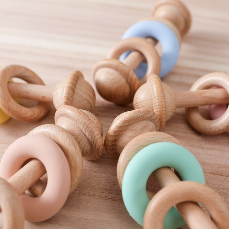1Pc Baby Wooden Rattle Teether Toys Beech Wooden Ring Star Hand Music Rattle Teething Baby Toys Montessori Toys For Kids Gift