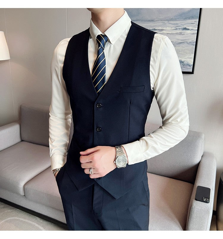 Men's High-Quality 3-Piece Business Casual Wedding Suit Vest Trousers Set Handsome Fashion Banquet Clothing S-6XL