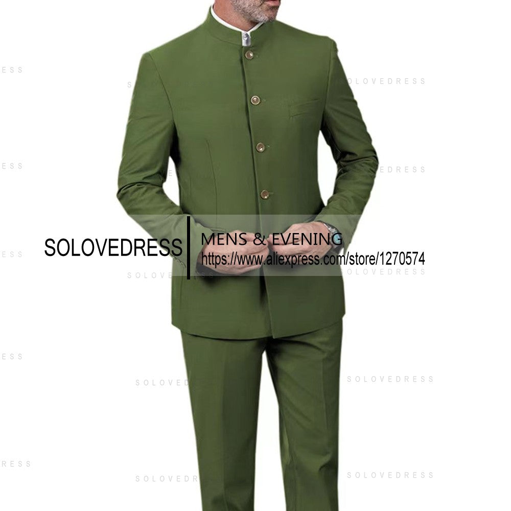 Classic 2 Piece Men's Slim Fit Solid Color Stand Collar Wedding Suit (Blazer+Pants?