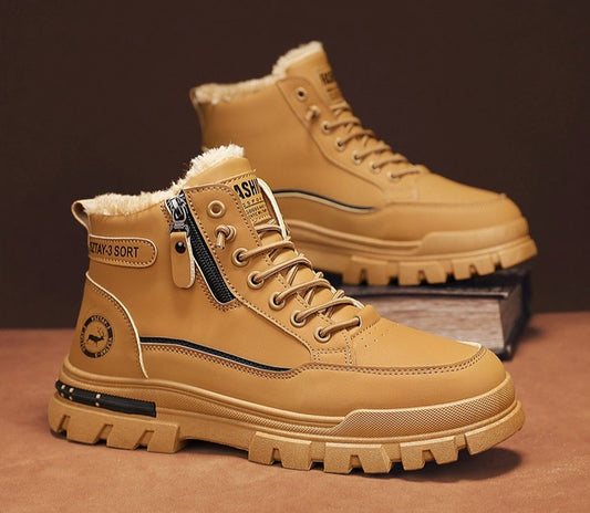 New winter plush thick warm men's cotton shoes trendy outdoor high top male snow boots