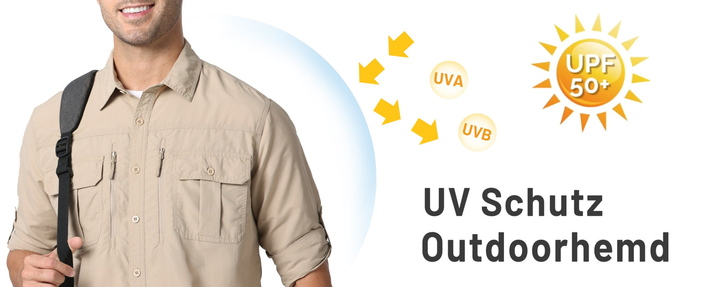 MAGCOMSEN UPF 50+ Mens Quick Dry Cargo Shirts Mesh Breathable Long Sleeve Work Shirts UV block Outdoor Hiking Fishing Shirts