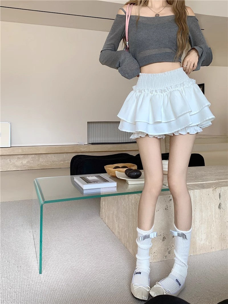 Mini Skirt Cute Sexy Balletcore Elastic High Waist Ball Gown Ruffle Patchwork Lo