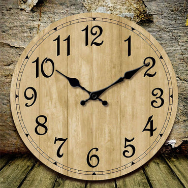 Modern silent quartz wooden wall clock - imitation wood color wood texture design simple wall clock, suitable for living room, b
