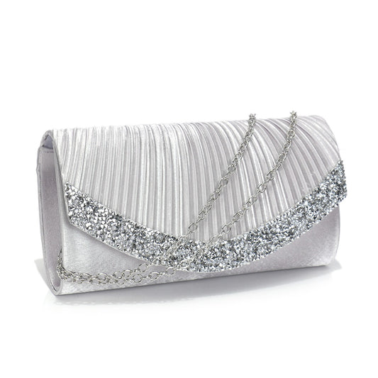 Glitter Envelope Desing Women Evening Bags Satin Shoulder Chain Handbags Rhinestones Luxury Prom Banquet Purse