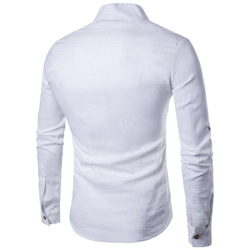 Euro Size Mens Linen Shirts Long Sleeve Button Down Solid Loose 2024 Spring Autumn Dress Henley Shirts Fashion Male Clothes