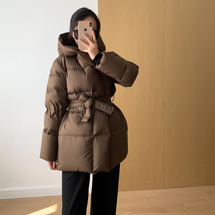 2025 Winter Women's Down Jackets Ultra Light Warm Cusual Coat Female Puffer Jacket With Belt Plus Size Hooded Short Parka