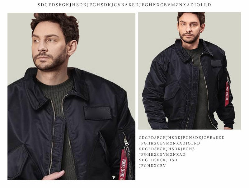 Men’s Bomber Jacket Classic Lightweight Flight Jackets Warm Comfortable Water Resistant Red Ribbon Sleeve Shirring Coat