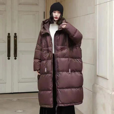 Janveny Women 90% White Duck Down Jacket With Hooded Loose Oversize Long Puffer Coat Autumn Winter Warm Outwear Female Parkas