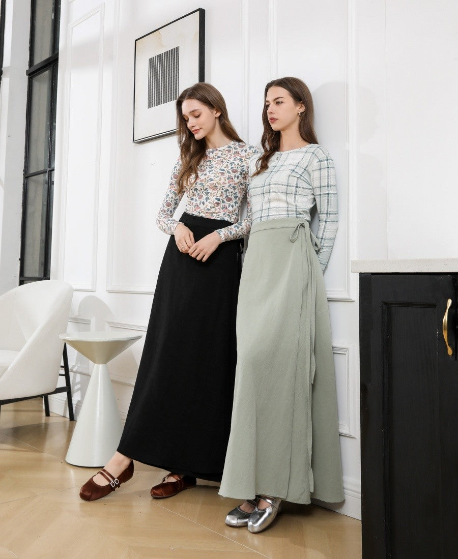 AS 2025 spring summer woman  linen one pieces  wrap skirts adjustable waist 2cm