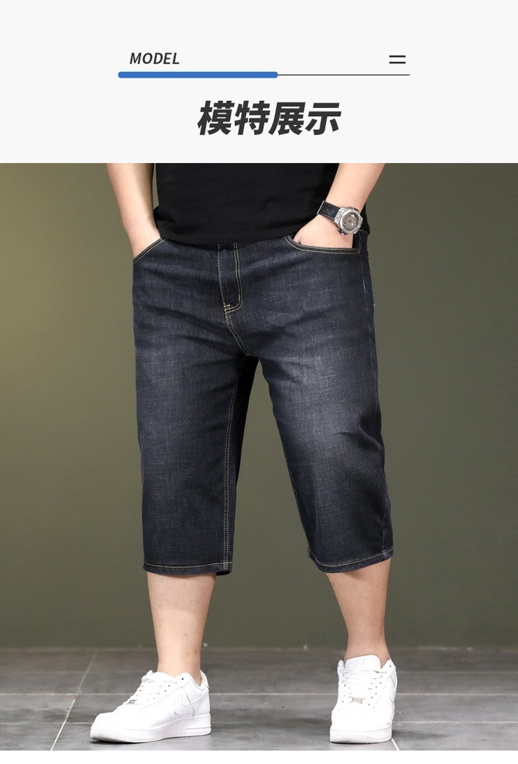 New Big Size Long Length Men's Shorts Loose Stretch Jean Bermuda Male Thin 3/4 Capris Summer Light Large Plus Fat Denim Breeches