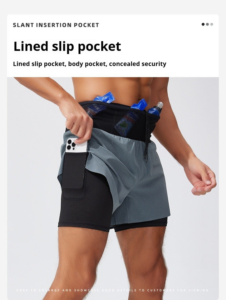 Men's Trail Running Shorts Quick Dry Double Layer with Liner & Waist Pocket Marathon Hiking Outdoor Training Athletic Breathable