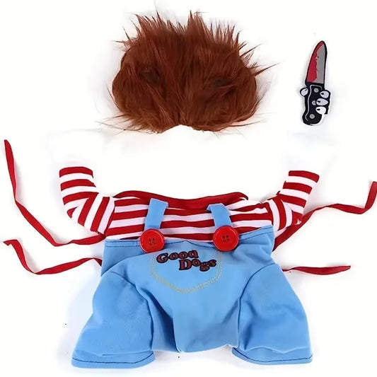 Dog Halloween Costume Pet Deadly Doll Chucky Dogs Costume with Wig, Dog Costumes for Medium Dogs Funny Party Cosplay Halloween