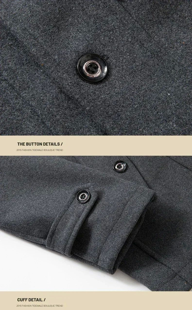 Fashion Middle Long Jacket Male Double Collar Zipper Coat Windbreak Woolen Overcoat Autumn Winter Wool Trench Coats
