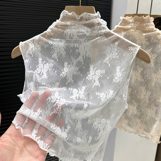2024 New Lace Svel Mo Collar Top Women's Inner Wear f High Collar ort Length Base irt Korean Sle Commute Wind