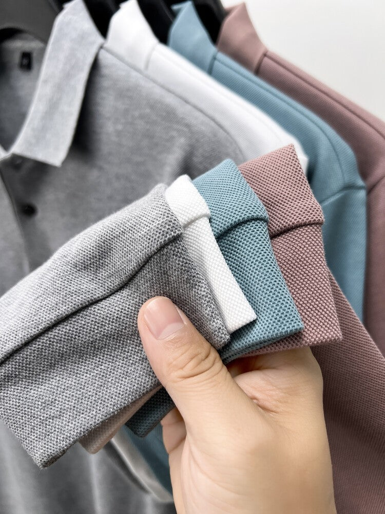 Durable 100% Cotton Men Polo Shirt,Autumn Leisure Long Sleeve, Breathable Lapels T-shirt, 16 Colors, Perfect for Golf and Sports