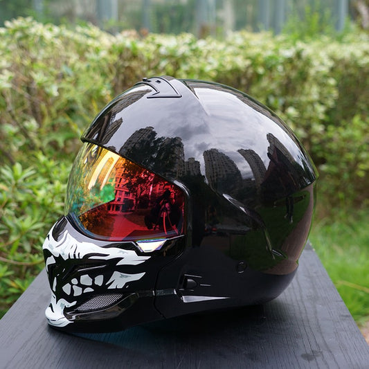 3color lenses Black glossy skull dark style motorcycle helmet men's winter helmet full face