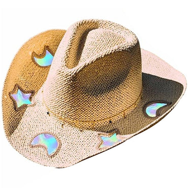 Chapéu de Sol de Praia de Palha para Mulheres Meninas, Chapéu de Cowboy Modelável, Chapéu de Sol Trançado Vintage de Verão para Viagens de Verão