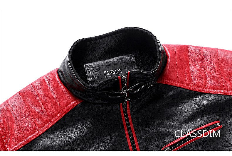Men Stand Collar Moto Leather Jackets Fleece Winter Jackets Slim Fit PU Leather Coats High Quality Male Fashion Casual Jackets 5