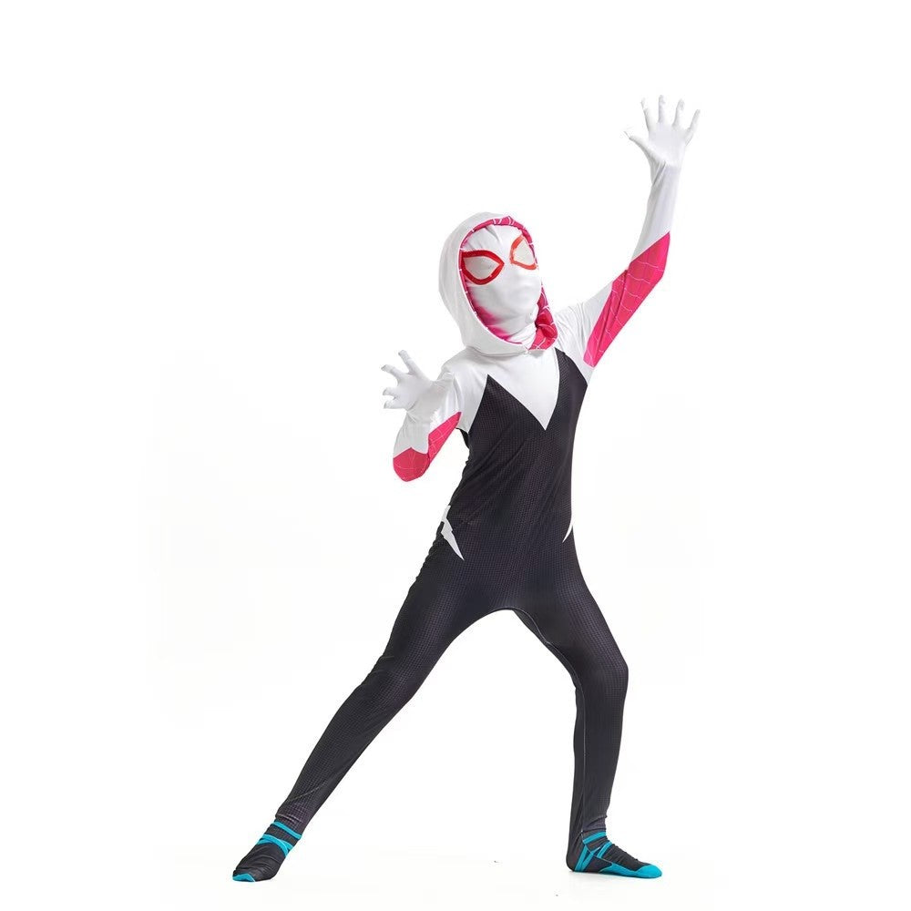 Spider-Gwen Official Adult Zentai Halloween Costume - Hooded Spandex Jumpsuit with Pull On Spandex Mask