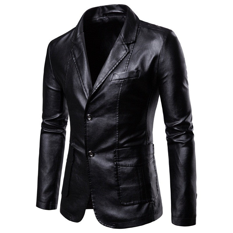 Black Men's PU Leather Suit, Leather Jacket Coat, Burgundy, Navy, Earthy Leather Jacket, Asian Size M-4XL